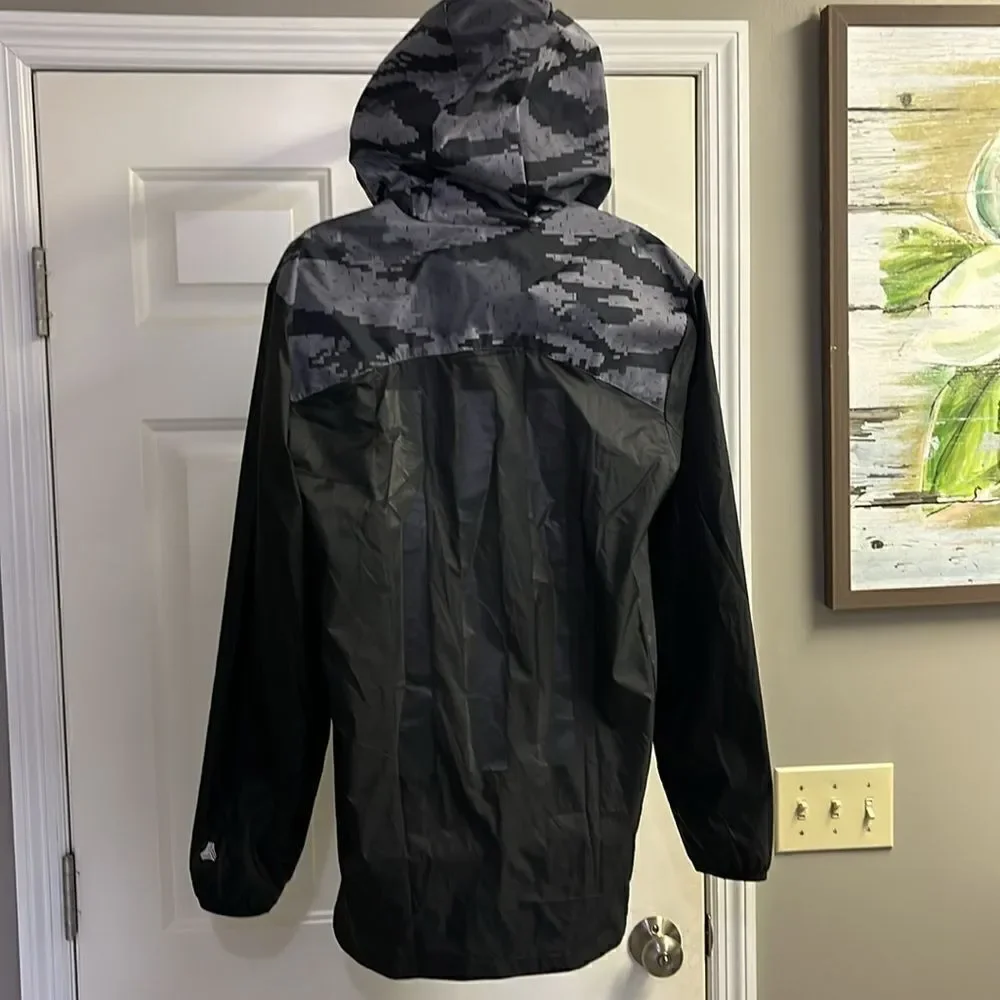 Adidas Black Pullover Camo Hooded Soccer Windbreaker with Longer Back Flap-Small